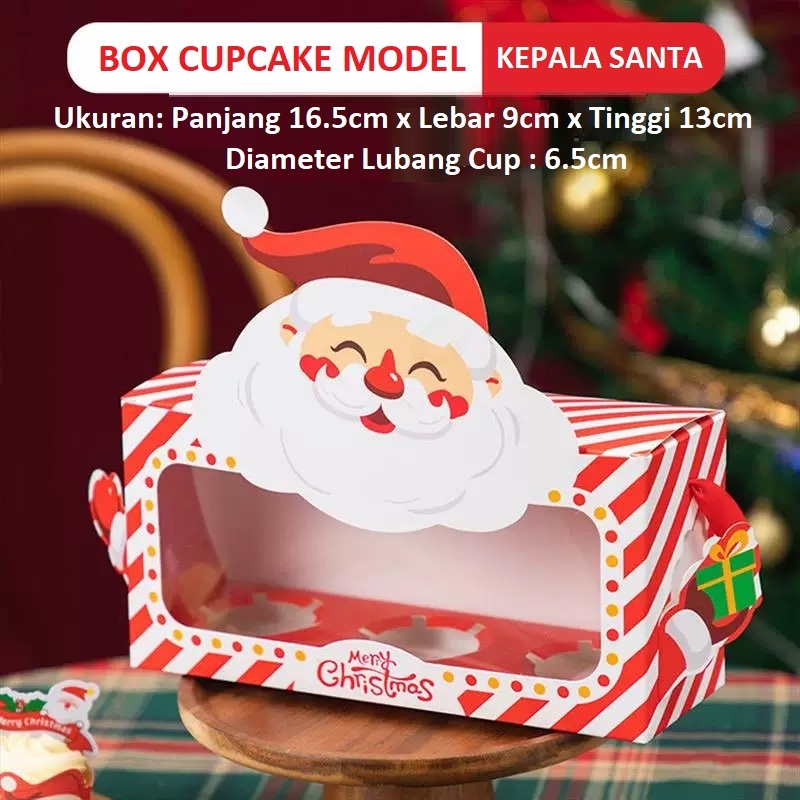 

BOX KUE CUPCAKE NATAL MODEL KEPALA SANTA box packaging mika natal hampers kue bingkisan christmas hadiah gift