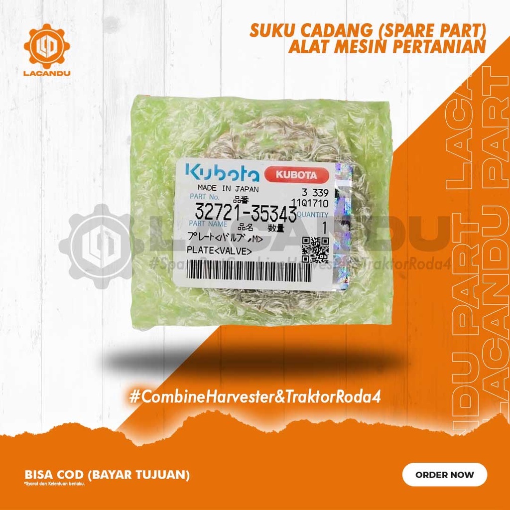 PLATE VALVE HST BAWAH 32721-35343 DC 60 KUBOTA - PLATE KUNINGAN HST - PELURU METIK-  COMBINE HARVEST