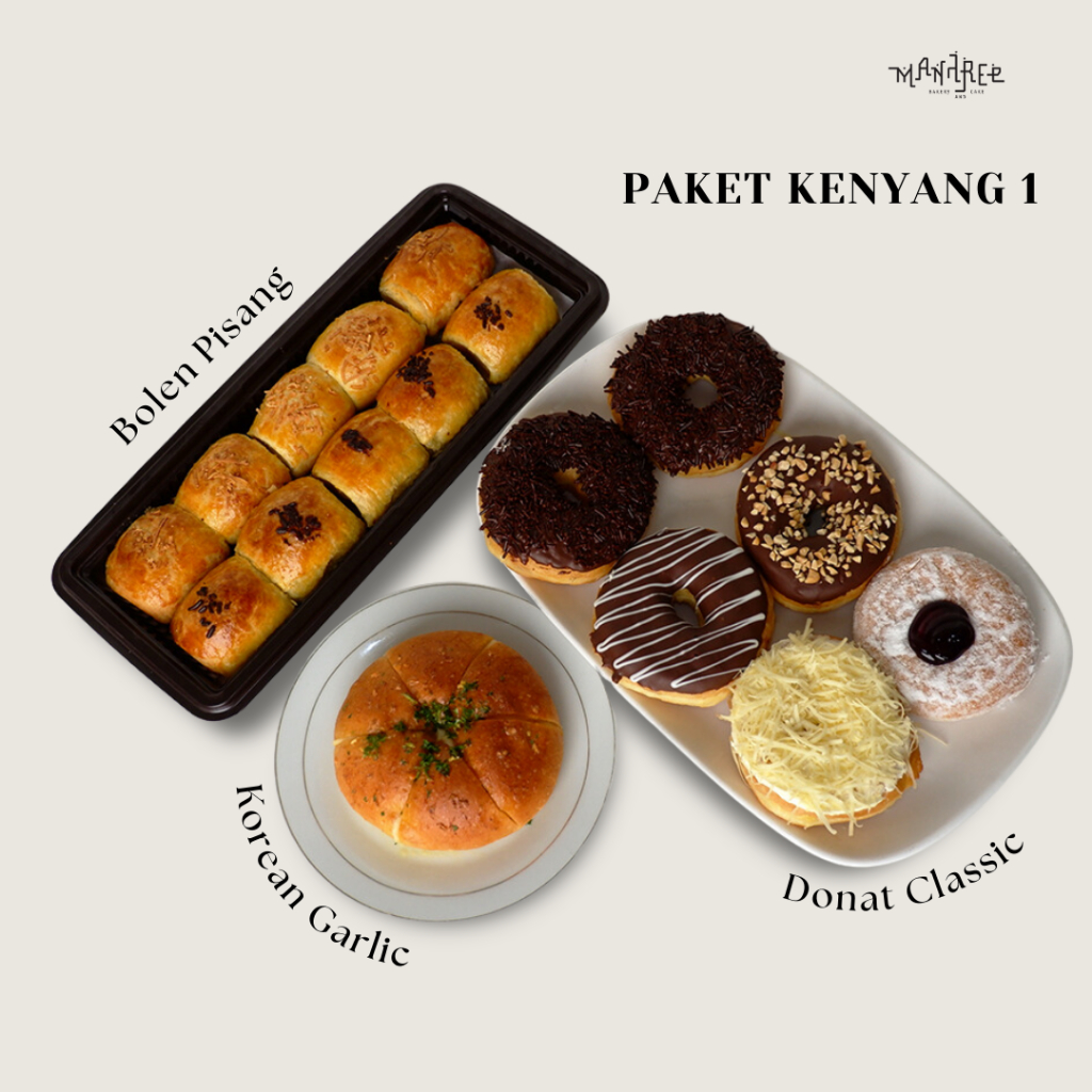 

[ 9.9 ] PAKET KENYANG 1 (bolen pisang, donat, korean garlic)