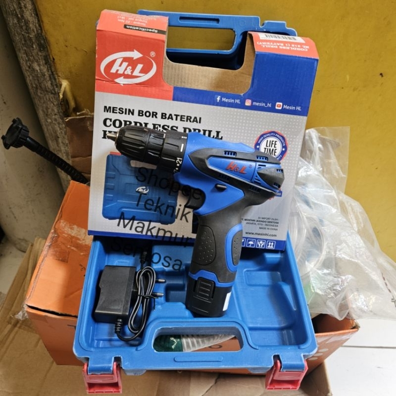 Mesin Bor kayu besi baterai cordless drill box HNL HL 312