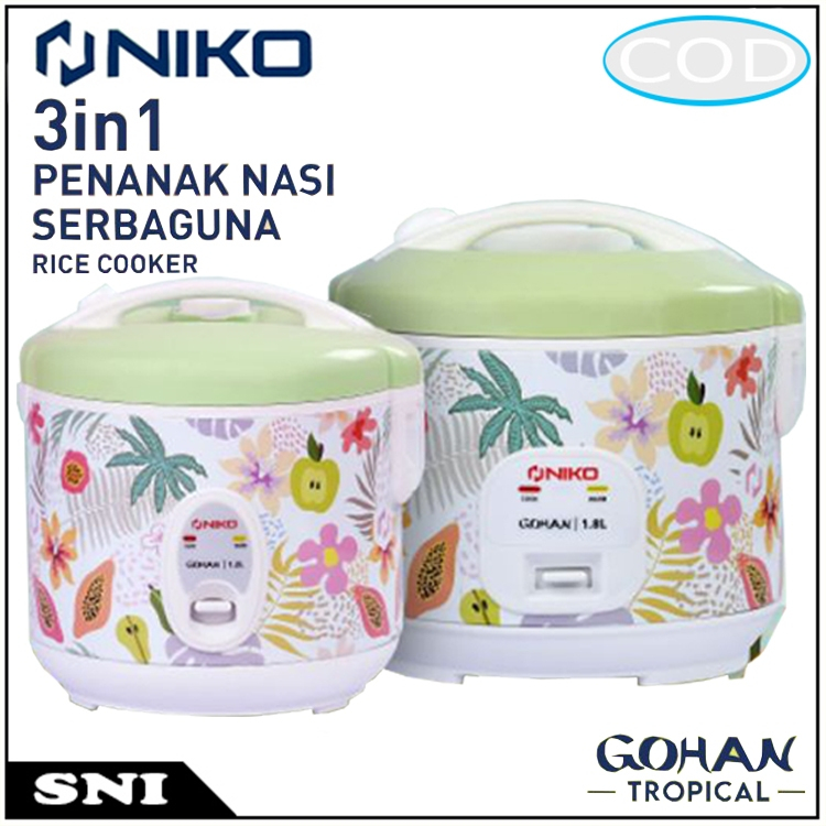 Niko Rice Cooker Kecil 1.2 L / 1.8L Gohan Tropical Penanak Nasi 3in1/mejikom niko 1.2liter