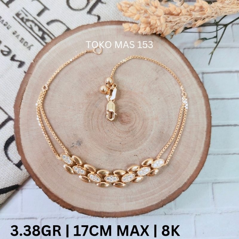 WAJIB TANYA STOK Realpict Gelang Rantai Serut 2 Layer oval Emas Asli Kadar 375