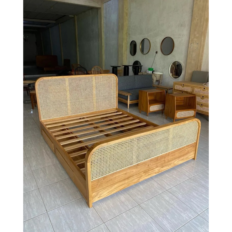 Dipan Kasur Rotan 4 Laci Minimalis Tempat Tidur Rotan 4 Laci Dipan Minimalis