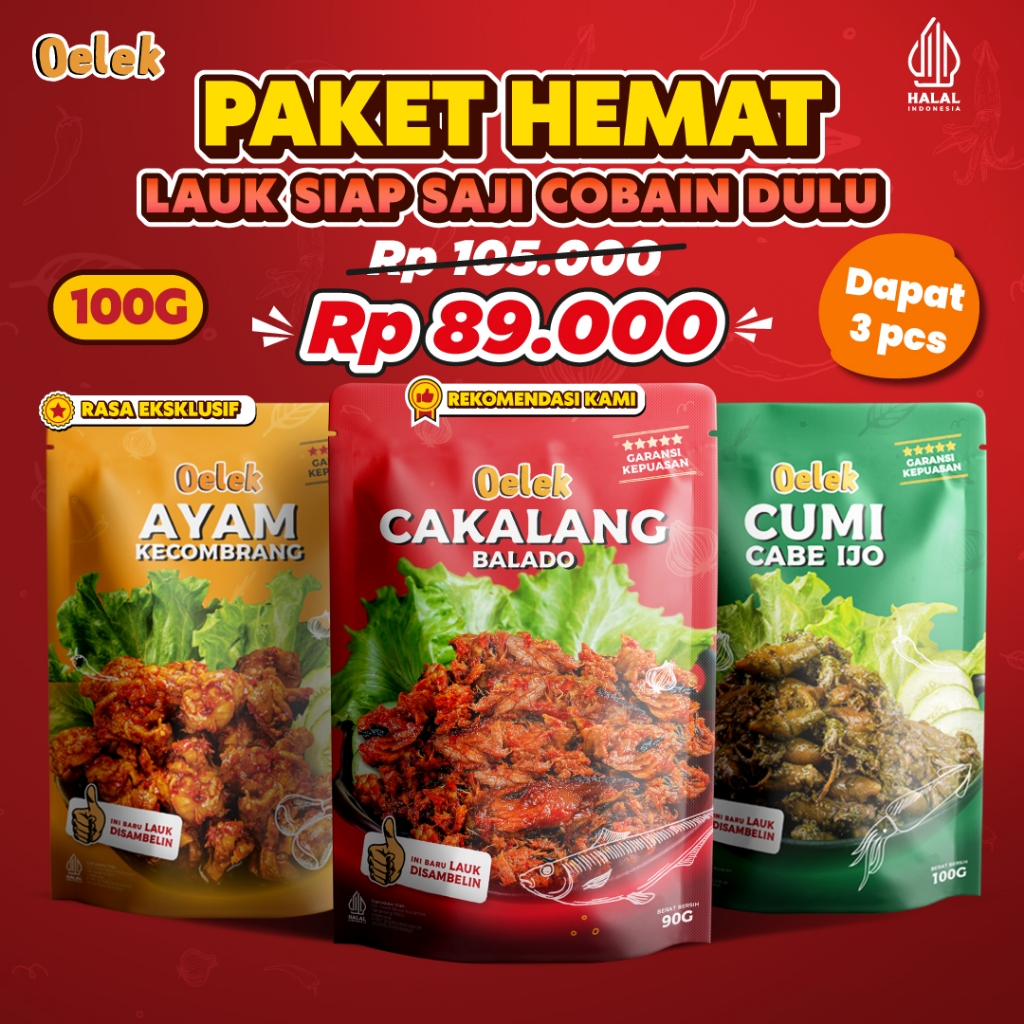 

Oelek Paket Cobain Dulu Si Lauk / Cakalang Balado / Cumi Cabe Ijo / Ayam Kecombrang / Lauk Siap Saji