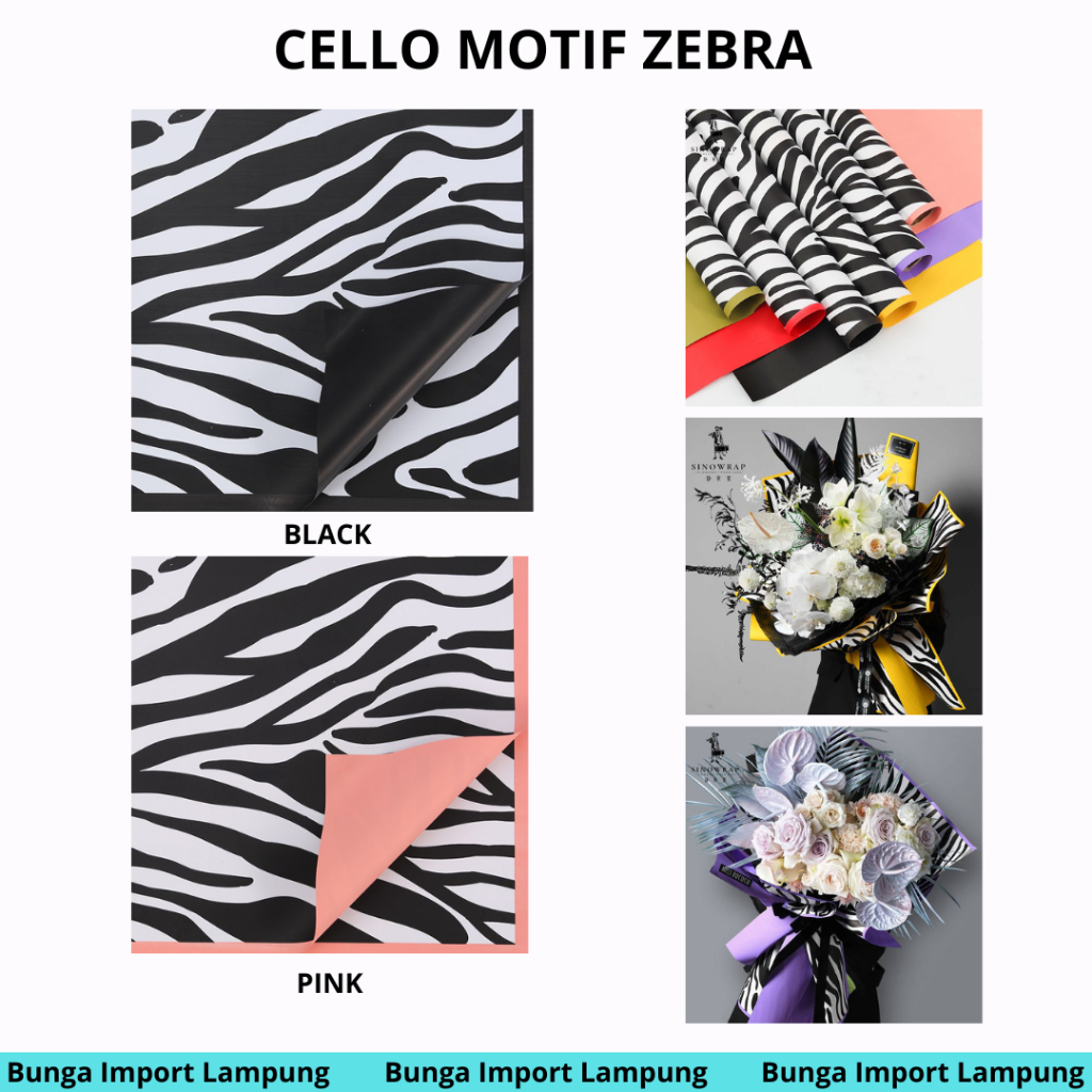 

(lembaran) cellophane new motif zebra/flower wrapping