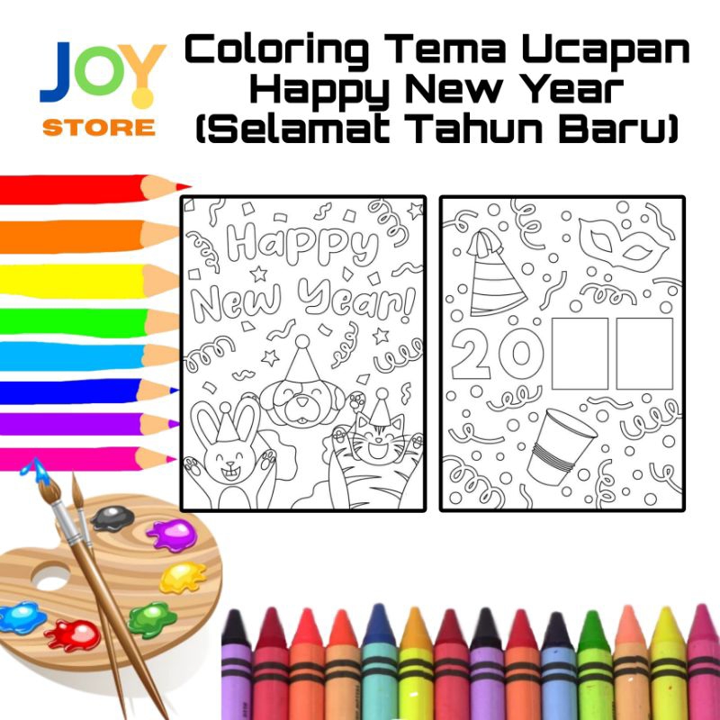

Kertas Gambar Mewarnai Anak ukuran A4 dan A5 150 gsm - Coloring Paper Tema Ucapan Happy New Year Selamat Tahun Baru Toko Joy Store
