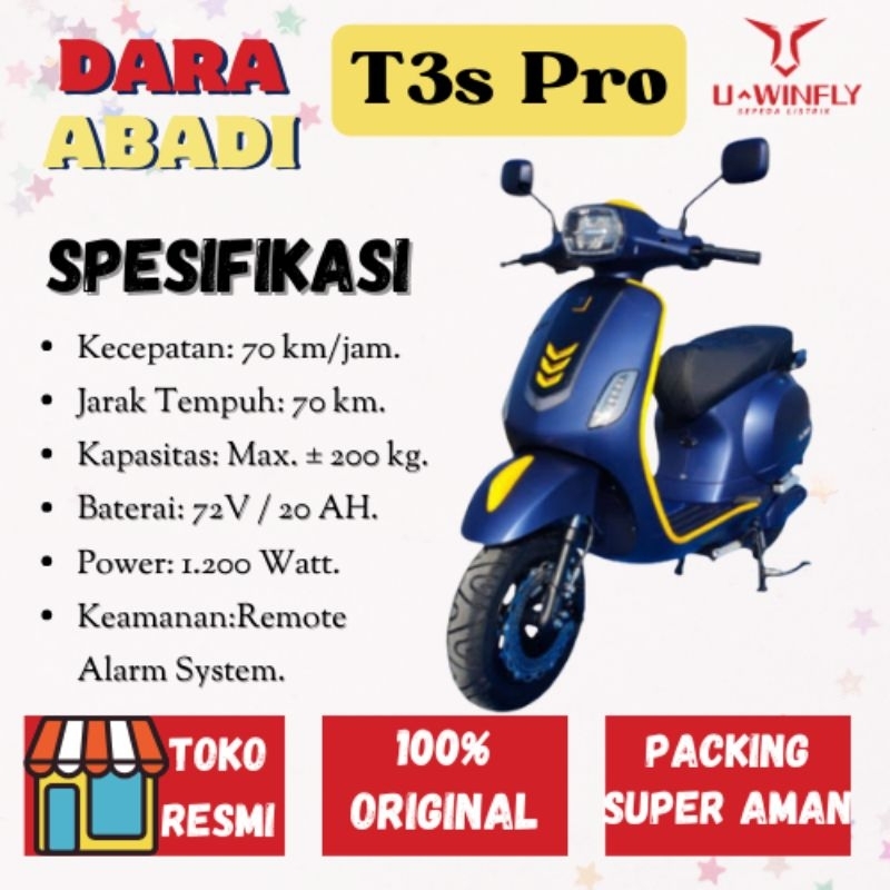 New Sepeda Listrik Uwinfly (2 Resi) T3s Pro terbaru/ T3s /T80/T5/M100/N9(72V 1.200 Watt)/SEPEDA LIST
