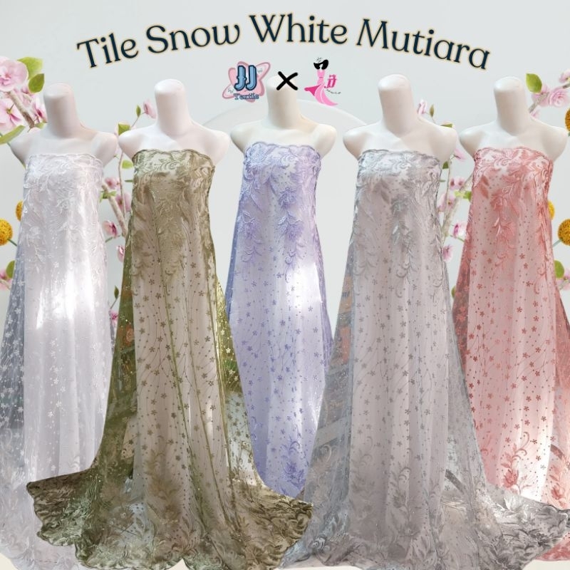 tile bordir mutiara 2 meteran / tile snow white mutiara / tulle bordir mutiara / tulle snow mutiara 