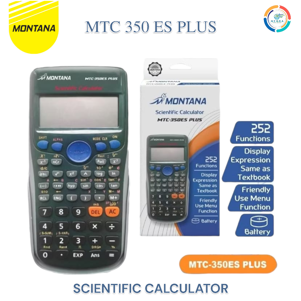 

Montana Kalkulator Scientific MTC 350-ES Plus 252 Functions| @ 1Pcs