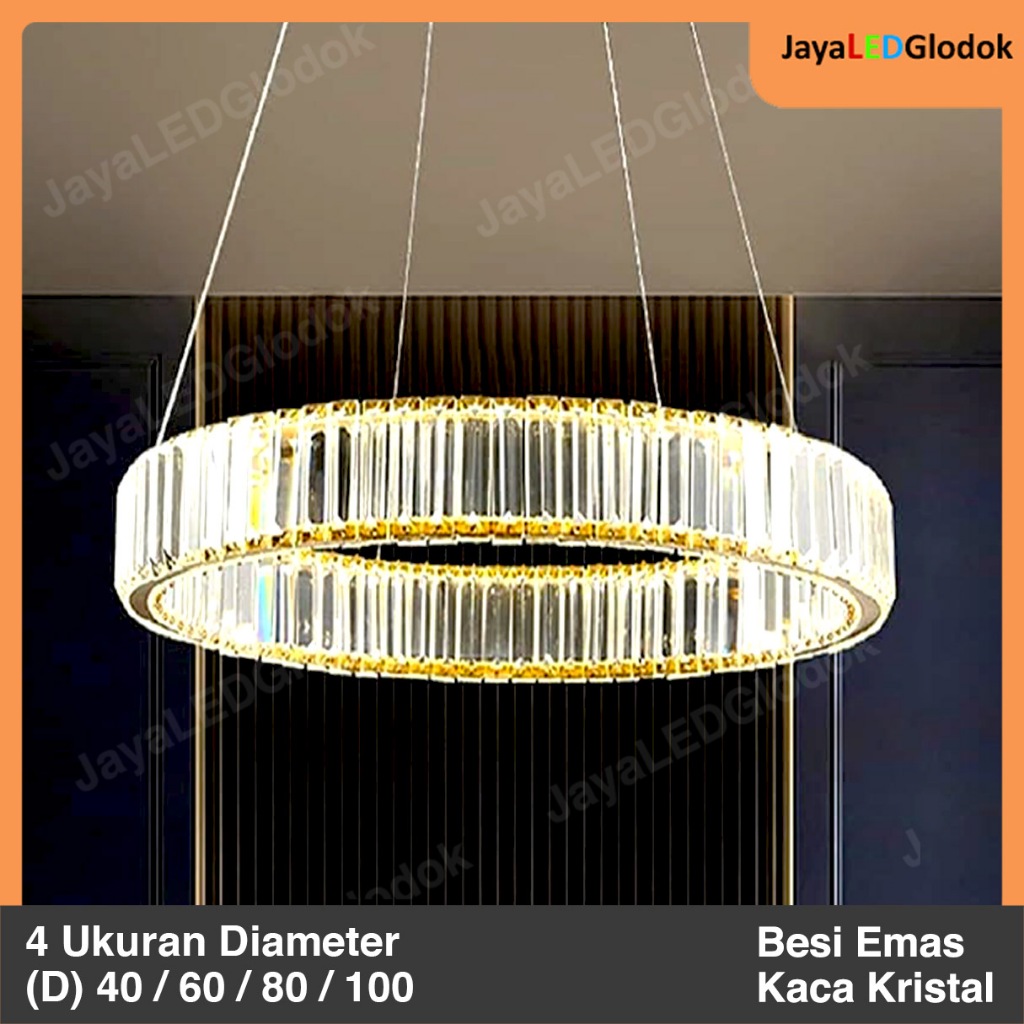 Lampu Gantung Kristal Minimalis Ruang Tamu Ring Mewah Gold Emas 50
