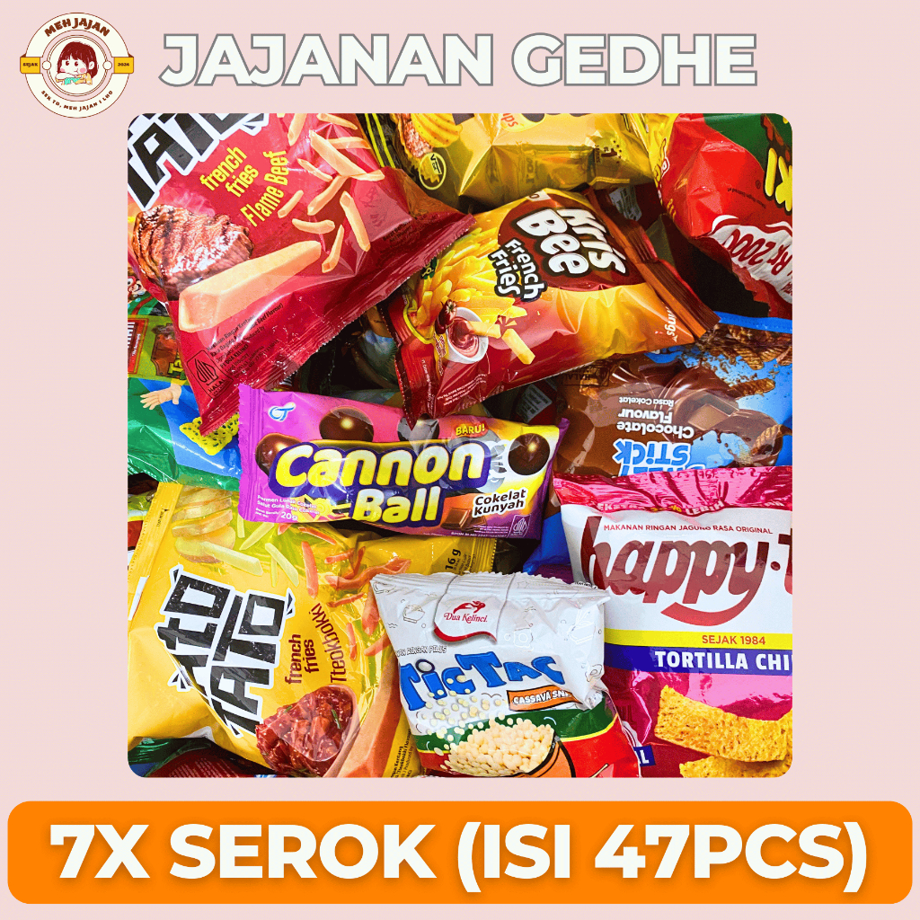 

(7X SEROK ISI 47pcs) JAJANAN GEDHE SNACK MURAH MANIS GURIH RANDOM - FREE GIFT