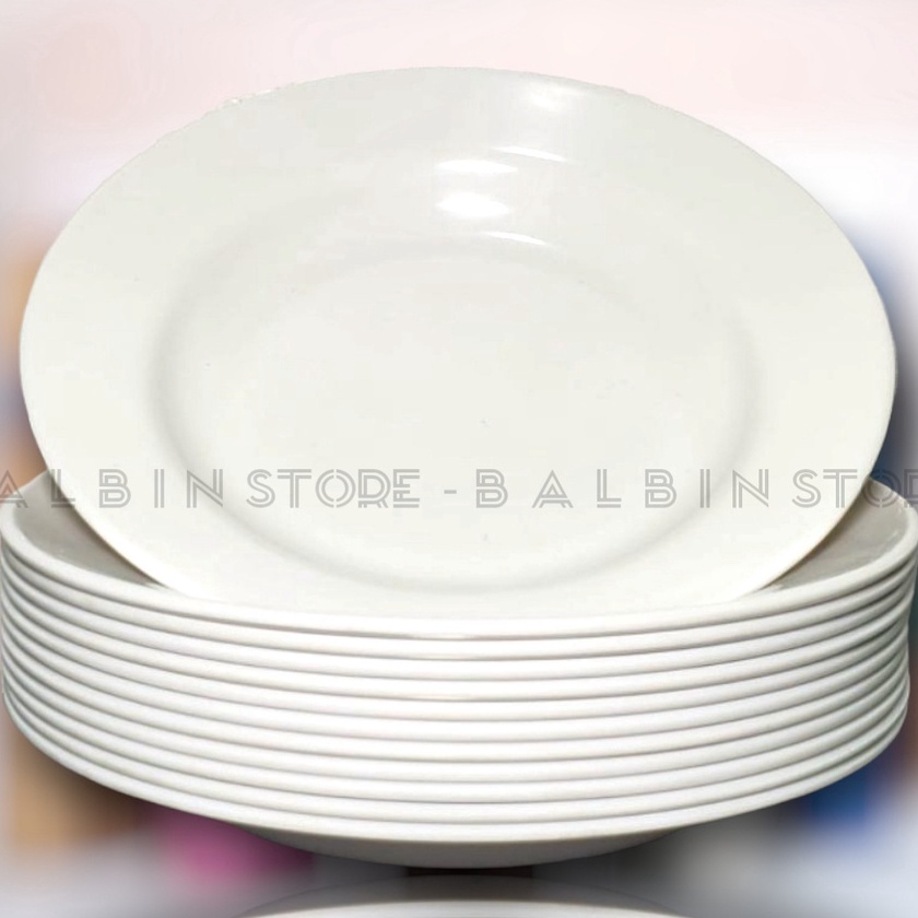KF7 1 LUSIN PIRING MAKAN 9 PUTIH SEMI MELAMIN SSJ PLASTIK WARE FOOD GRADE P