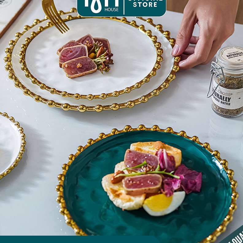 Sale INMINDHOUSE  piring steak list gold mutiara  piring makan list gold