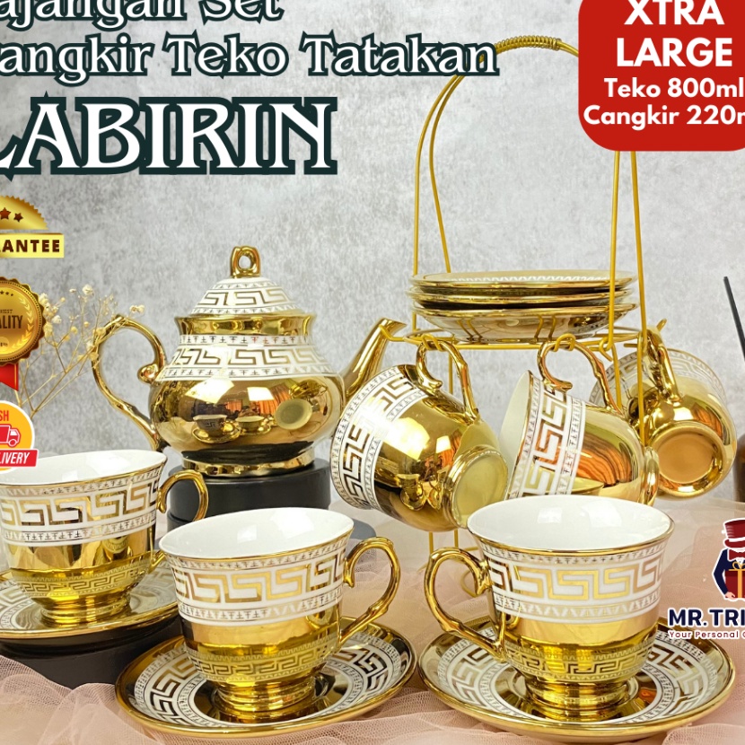 KI3 Hampers Tea Set Keramik Cangkir Teko Tatakan LABIRIN Pajangan Set Souvenir Gelas Mug Mewah