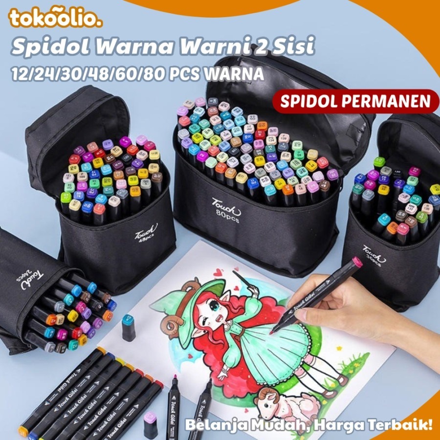1 Set Spidol Stabilo Warna Warni Permanen 2 Sisi Mata Spidol Mewarnai Lukis Menggambar