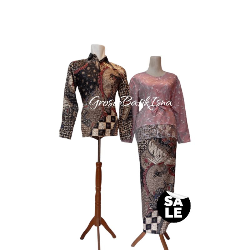 sarimbit couple batik murah kemeja rok span batik dan atasan brokat untuk kondangan tunangan prewedi