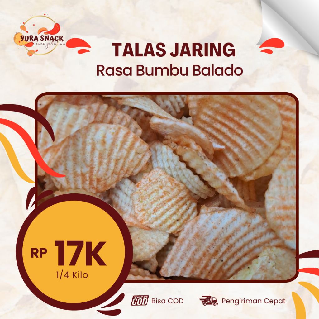 

Keripik Talas Jaring Balado / Keripik Talas Gelombang Rasa Balado Ukuran 250grm, 500grm, 1000grm