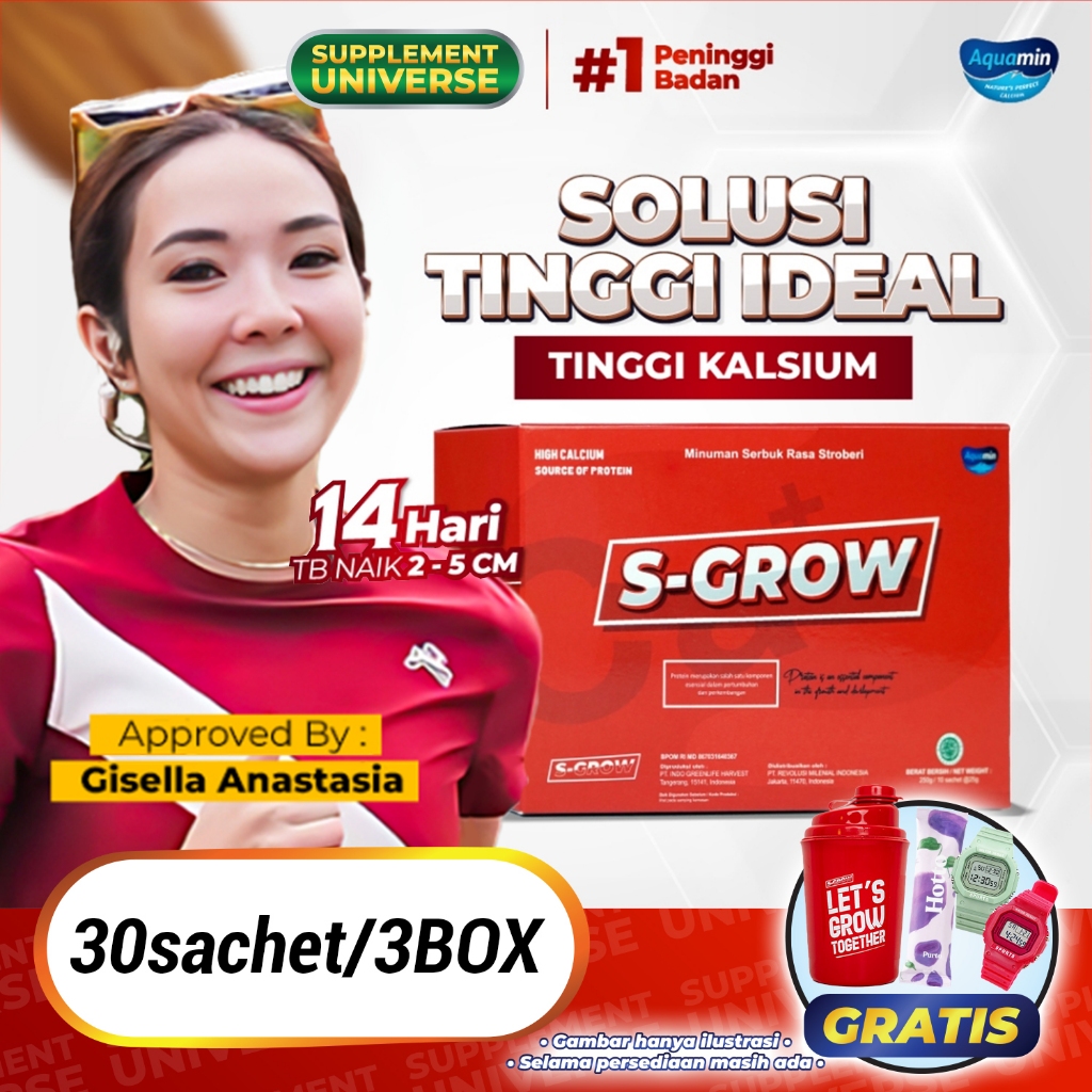 

3 BOX - S-GROW Supplement Susu Peninggi Badan Remaja dan Dewasa Terbaik BPOM - Rasa Strawberry