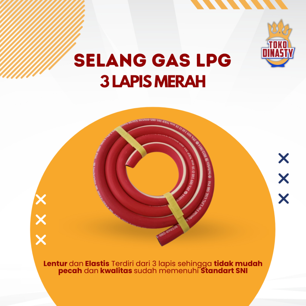 Selang Kompor Gas Premium Merah 3 Lapis High Pressure Inchristo ecer  potongan 1,8m