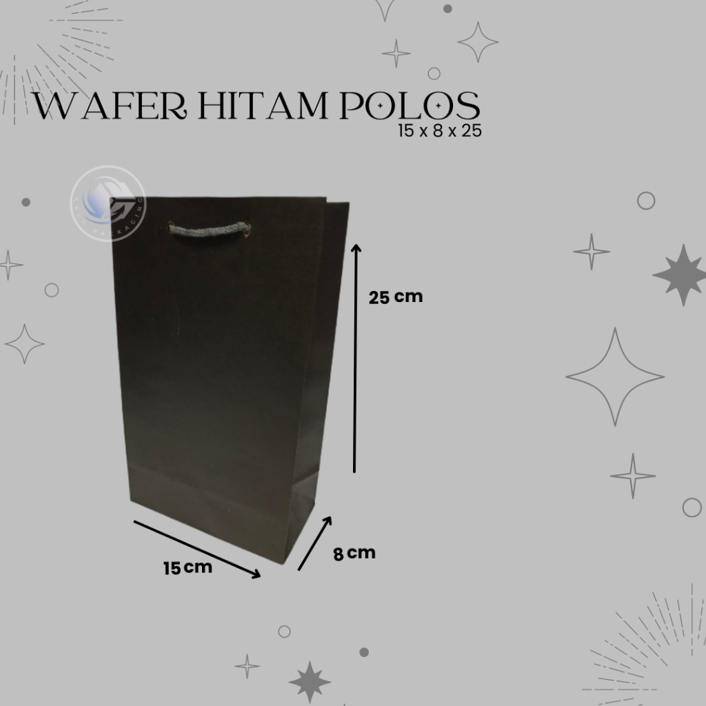 

PAPERBAG WAFER HITAM POLOS (size 15x8x25) PAPERBAG HAJATAN PAPERBAG SOVENIR