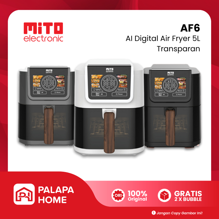 Mito Air Fryer AF6 5 Liter Transparan Smart AI-Fryer 5L | Mitochiba Digital AI Frayer AF 6