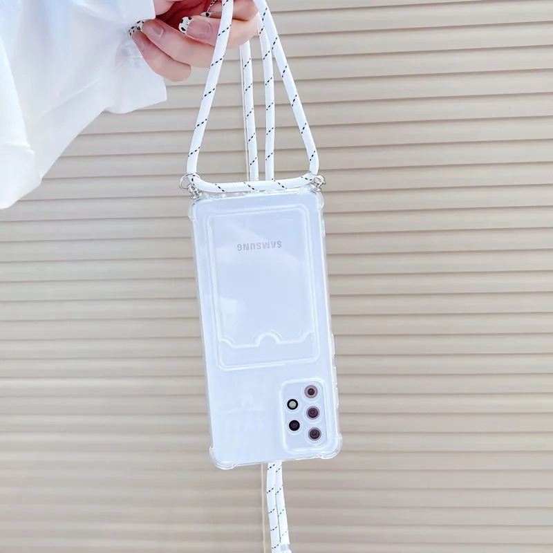 New! Case Transparant dengan Sling Lanyard Card Slot dan Anti Shock Suitable untuk SAMSUNG A03 A05 A
