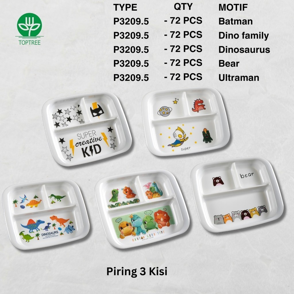 ( KD 1 ) Piring Karakter 3 Sisi Melamin - Piring Sekat Anak Melamin Tebal Anti Pecah - Piring3 Sekat