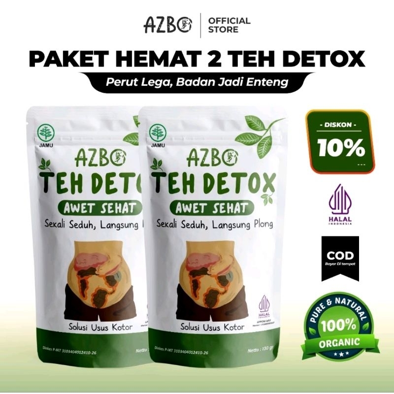 

AZBO PROMO PAKET 2 PACK Teh Detox Awet Sehat Original Berat 130gr Bantu atasi Perut Buncit dan melancarkan BAB