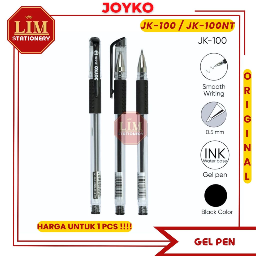 

JOYKO Pulpen Gel Pen JK-100 Black Hitam 0.5mm Murah pcs