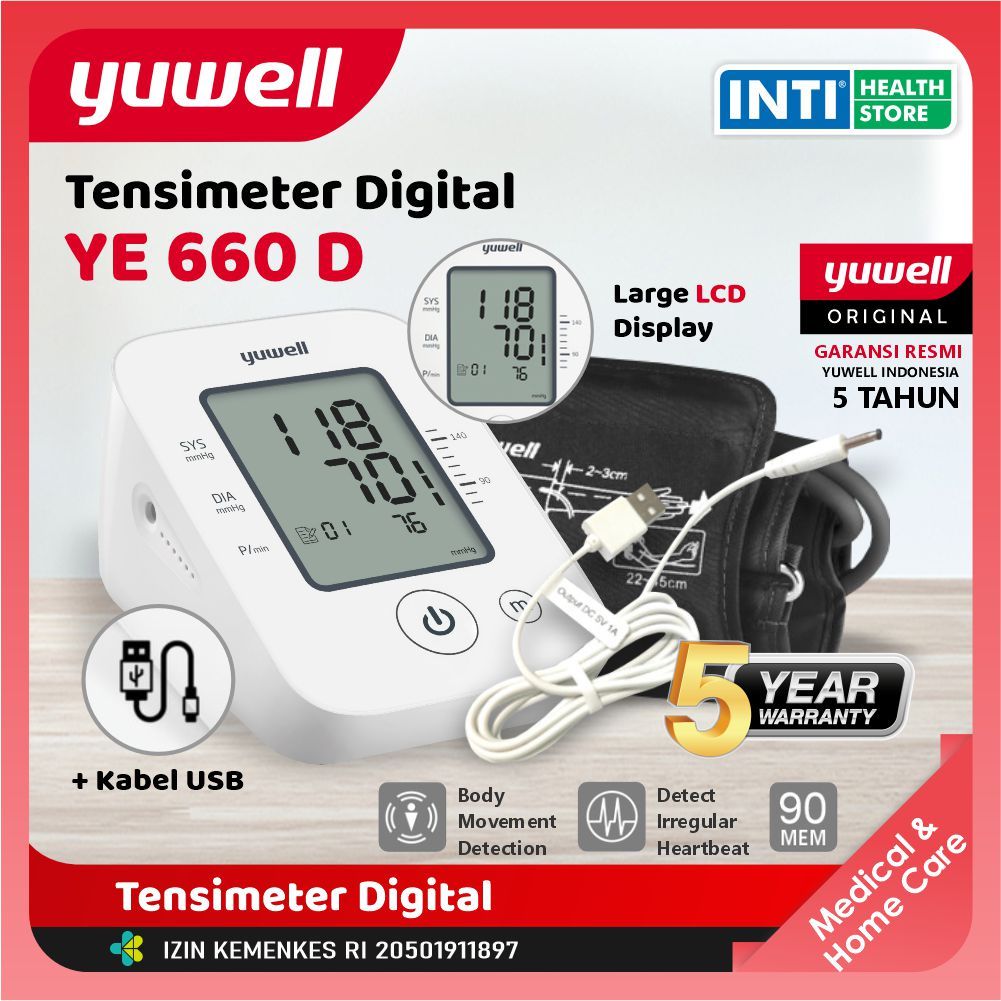 Yuwell | Tensimeter Digital YE 660 D | Blood Preasure Monitor Yuwell - + USB