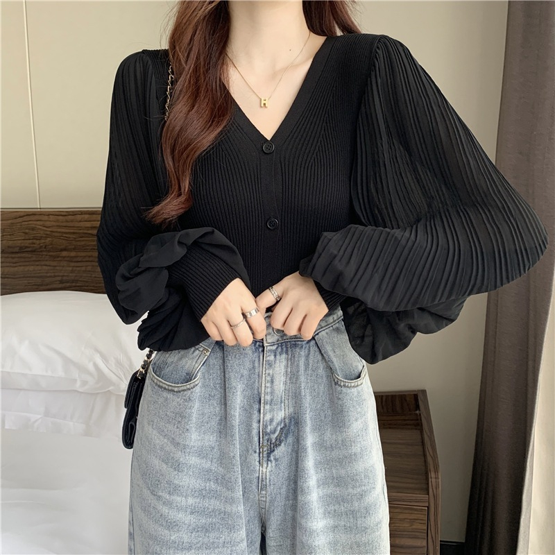 [TTEUDA] Knit Korean Puff Sleeve Lengan Balon Wanita Import | Korean Basic Style Lengan Balon Import