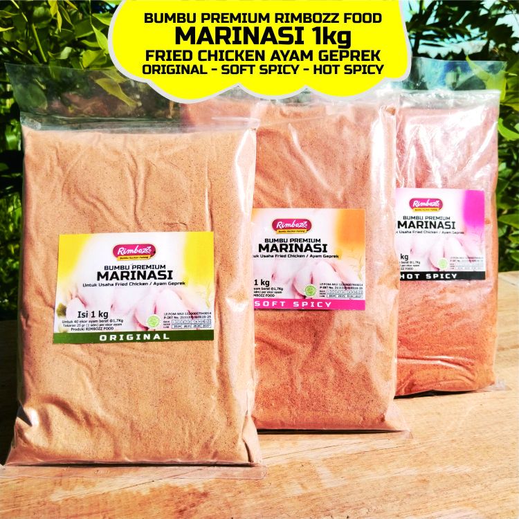 

Tepung Marinasi Fried Chicken Rimbozz 1kg (Pilih rasa) bumbu marinasi rendaman ayam kfc /geprek