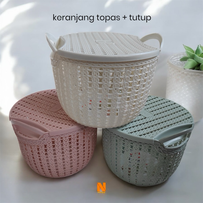 Keranjang Hampers + Tutup Basket Multifungsi Plastik Rotan Serbaguna Minimalis Warna Pastel Topas Cl