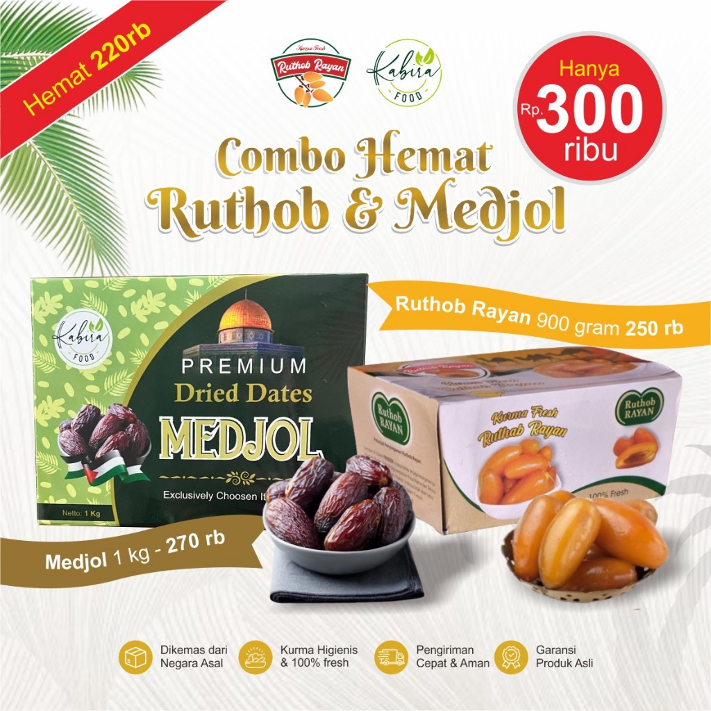 

COMBO HEMAT Ruthob rayyan 900Gr dan Medjool 1Kg