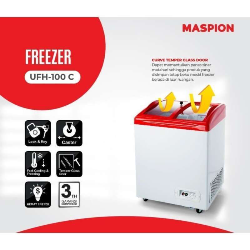 Maspion Chest Freezer Box Kaca 100 Liter Uchida 100L UFH100C UFH-100C 100C