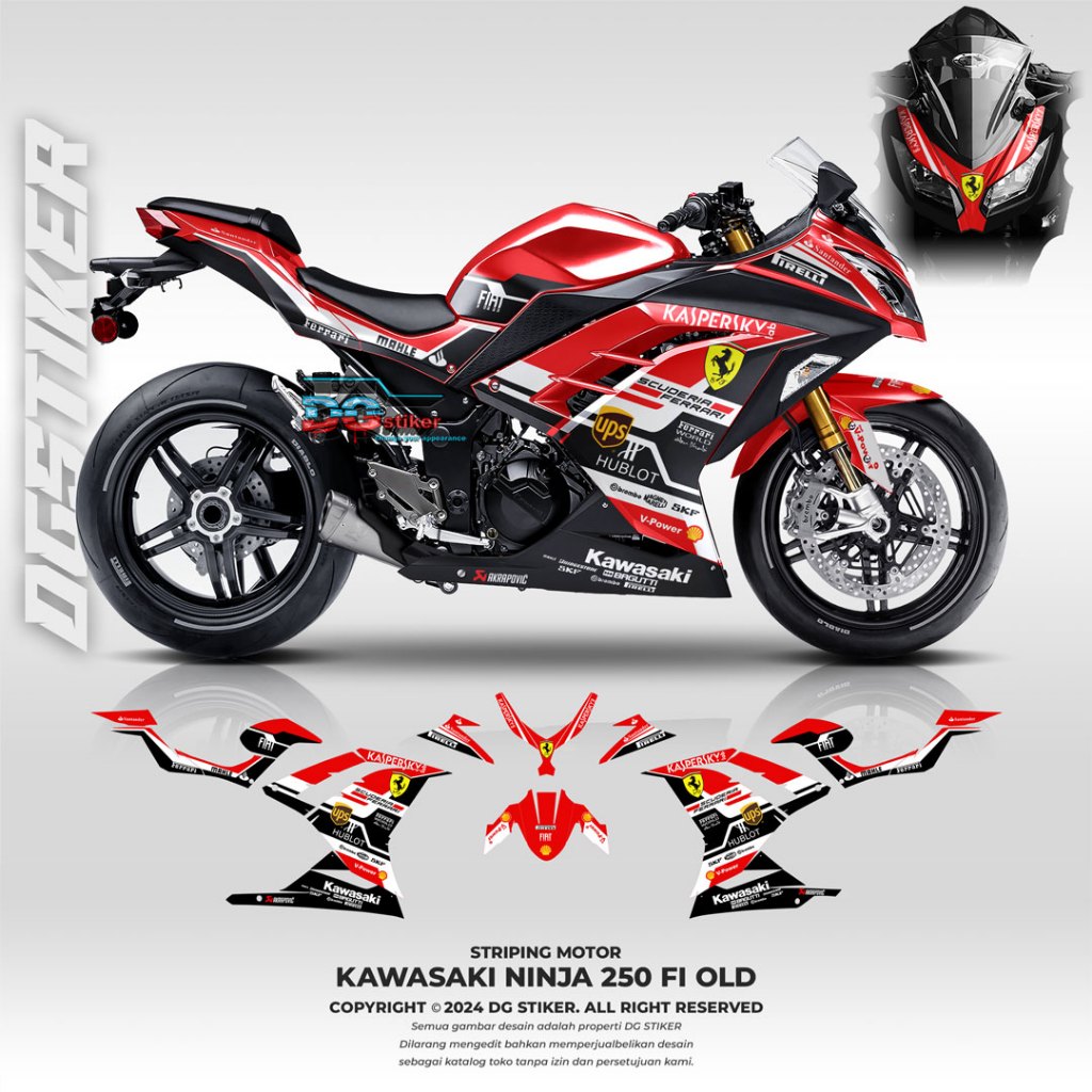 Striping ninja 250 fi, Decal ninja 250 fi, decal kit ninja 250 fi, stiker ninja 250 fi ferrari