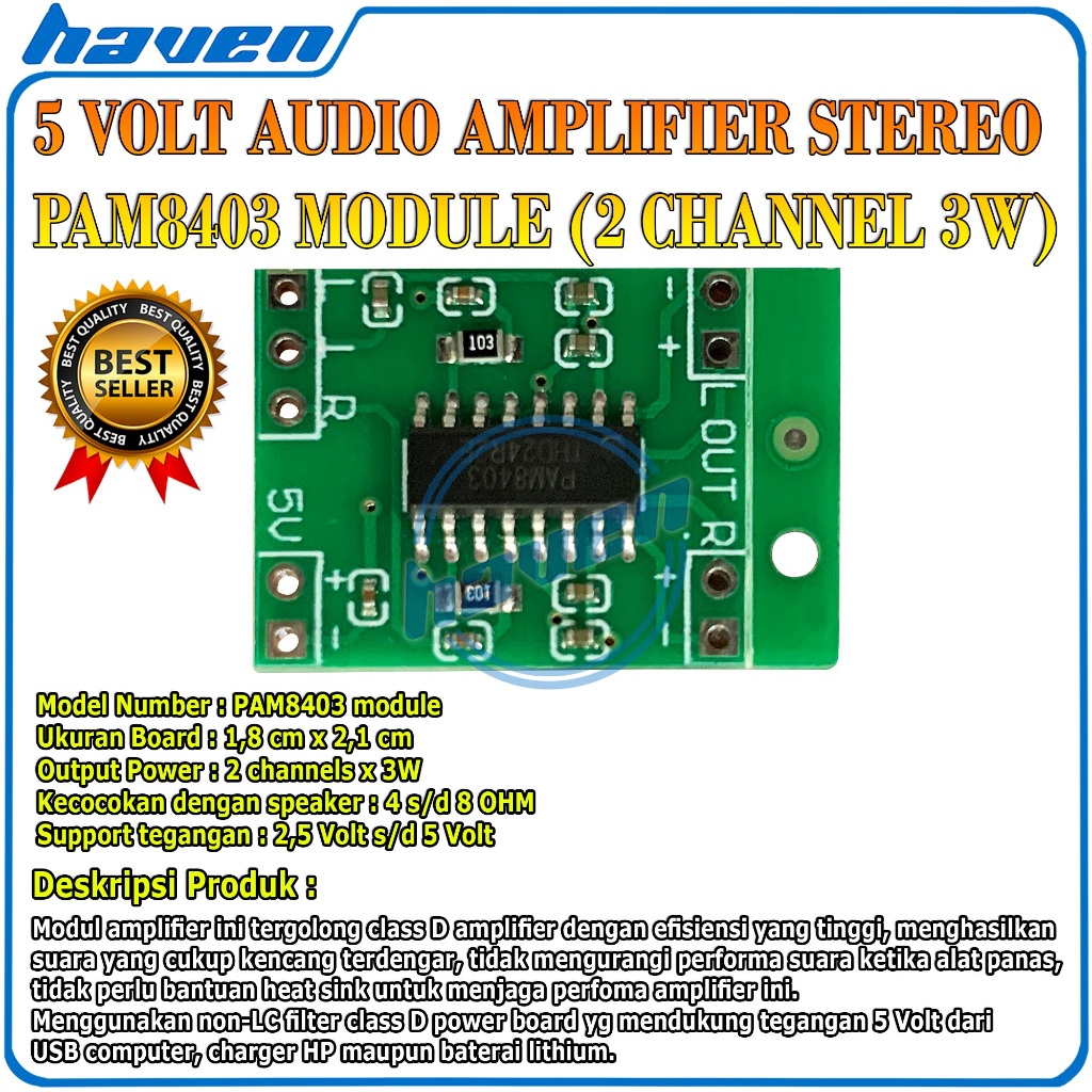 PAM8403 Mini Digital Audio Amplifier Class D 2 x 3W 5V DC / Micro PAM8403 5V Audio Amplifier PAM 840