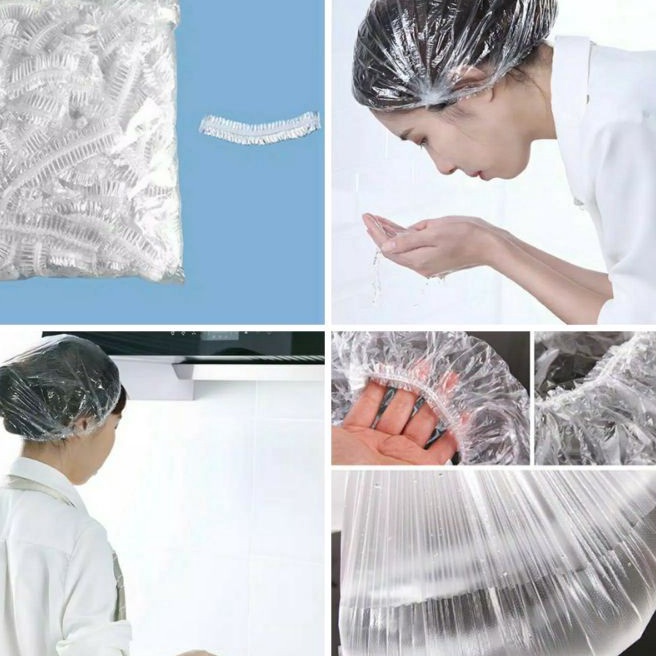 KF7 1pc Shower Cap Plastik Mandi Waterproof Gojek Pembatas Helm Rambut Masak Salon Haircap hair cap