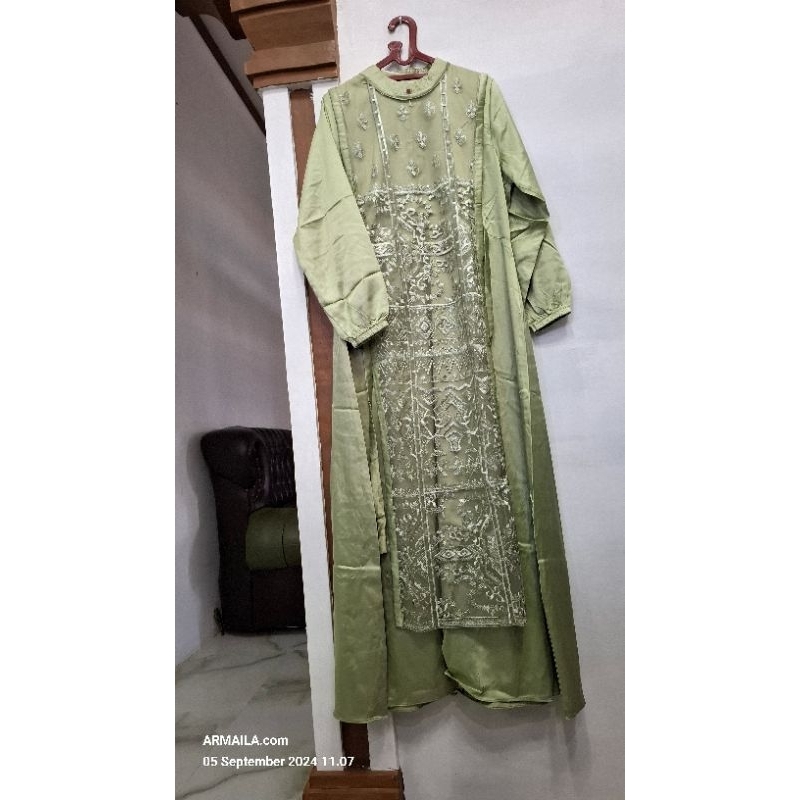 Gaun Dress Vest Outer Brokat Kekinian Sage dam Biru Muda