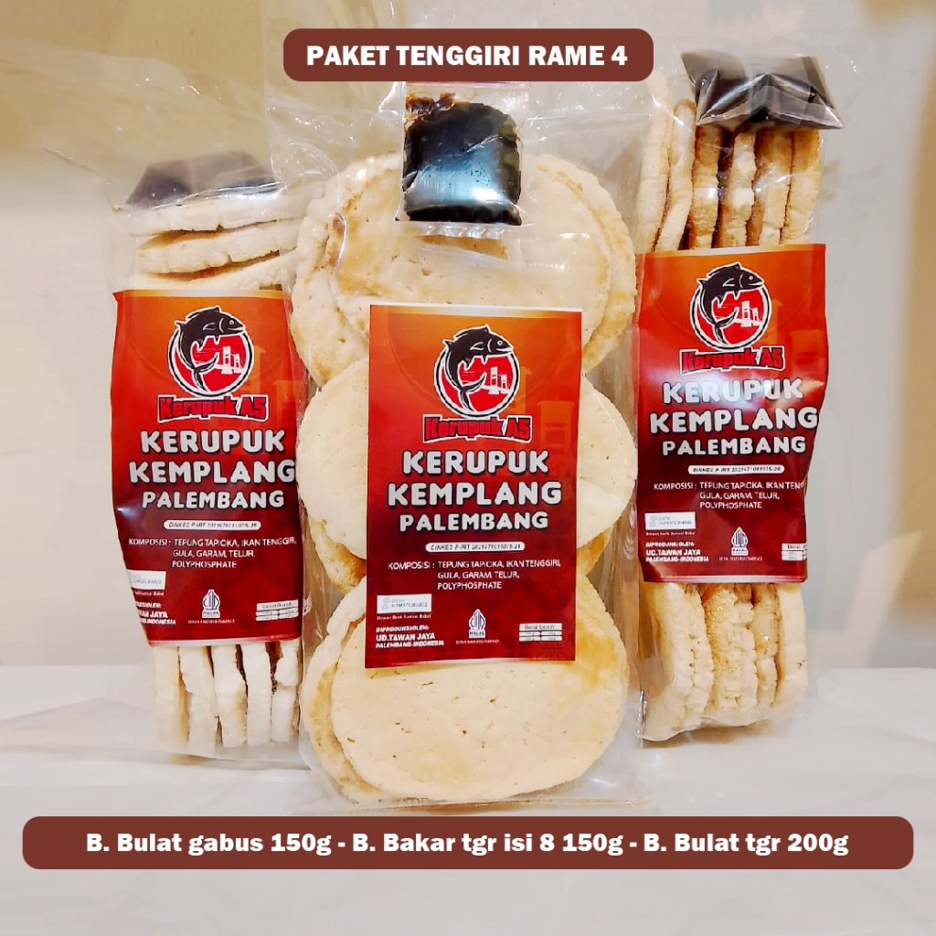 

PAKET TENGGIRI RAME 4 (B. Bulat gabus 150g - B. Bakar tgr isi 8 150g - B. Bulat tgr 200g)