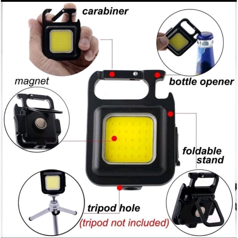Senter Mini LED COB Gantungan Kunci Besi Lampu Kecil Keychain Camping Alumunium Cas USB