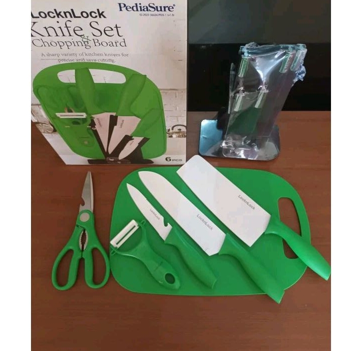 Lock N LOCK KNIFE SET ISI 6 PISAU DAPUR LOCK N LOCK ISI 6 WARNA HIJAU PISAU KERAMIK LOCK N LOCK