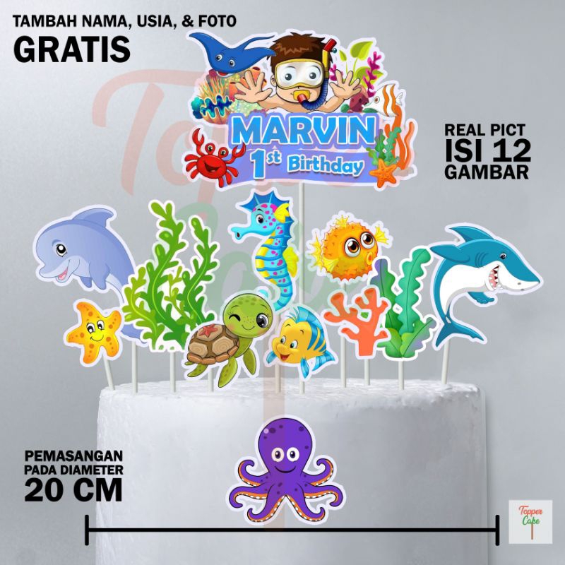 Topper Cake Sea animals / Hewan Laut / penyelam / hiasan kue