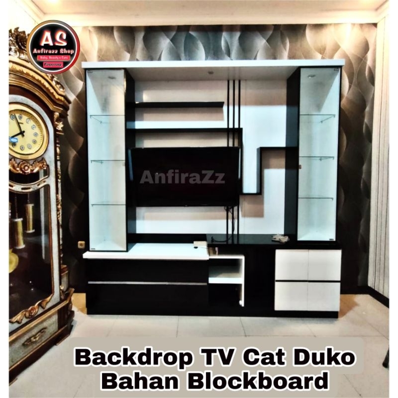Backdrop TV Cat Duko dan HPL Stylish Bahan Blockboard Kokoh Tahan Lama dan Modern Bisa Custom