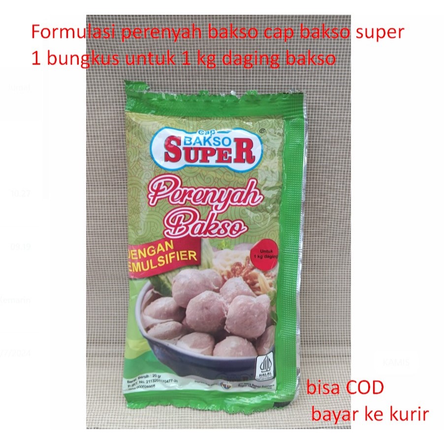 

Formulasi perenyah bakso cap bakso super 1 bungkus untuk 1 kg daging bakso