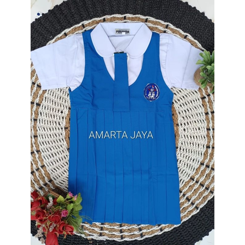 SERAGAM PAUD DAN TK PGRI TERUSAN PENDEK CEWEK SERAGAM SEKOLAH PGRI WARNA BIRU PUTIH BAJU BAHAN KATUN