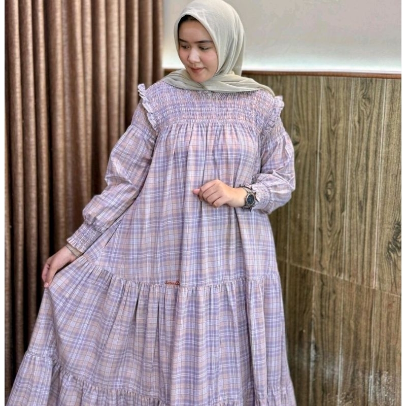 Okedashop x Salvina.ys - ISABEL DRESS wanita Motif rayon kotak