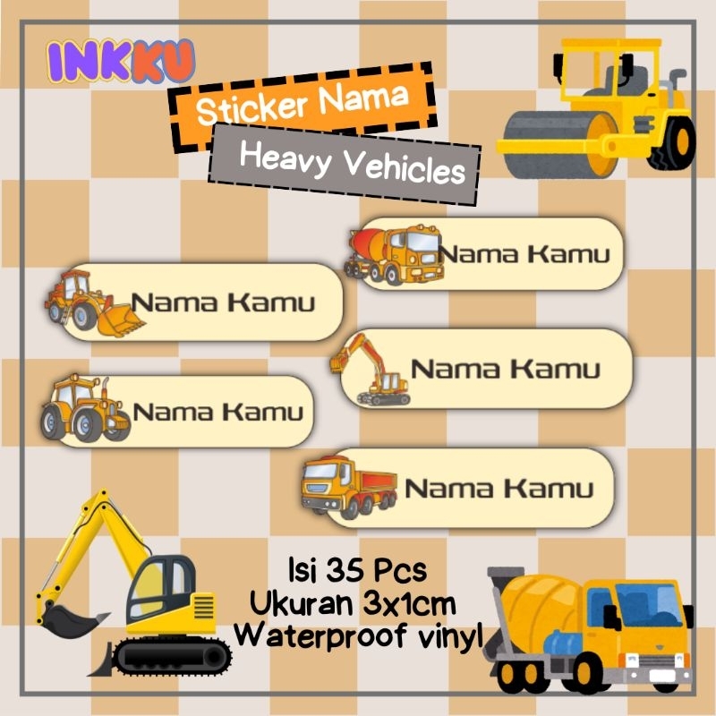 Sticker nama excavator/ label nama truck/stiker Heavy Vehicles/ stiker alat tulis alat berat/ sticke