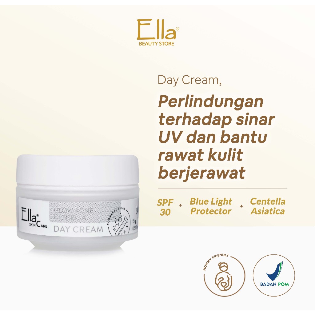 Ella Skincare GLOW ACNE CENTELLA DAY CREAM - Krim pagi, perlindungan terhadap sinar  UV dan membantu