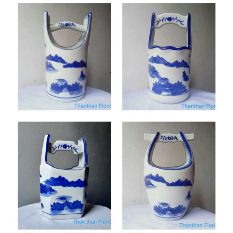 TEMPAT SENDOK,  GARPU,  SUMPIT BAHAN KERAMIK MOTIF PEMANDANGAN BIRU PUTIH MURAH